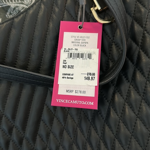 NWT Vince Camuto black tote gold zipper hardware short and long straps - Picture 6 of 6